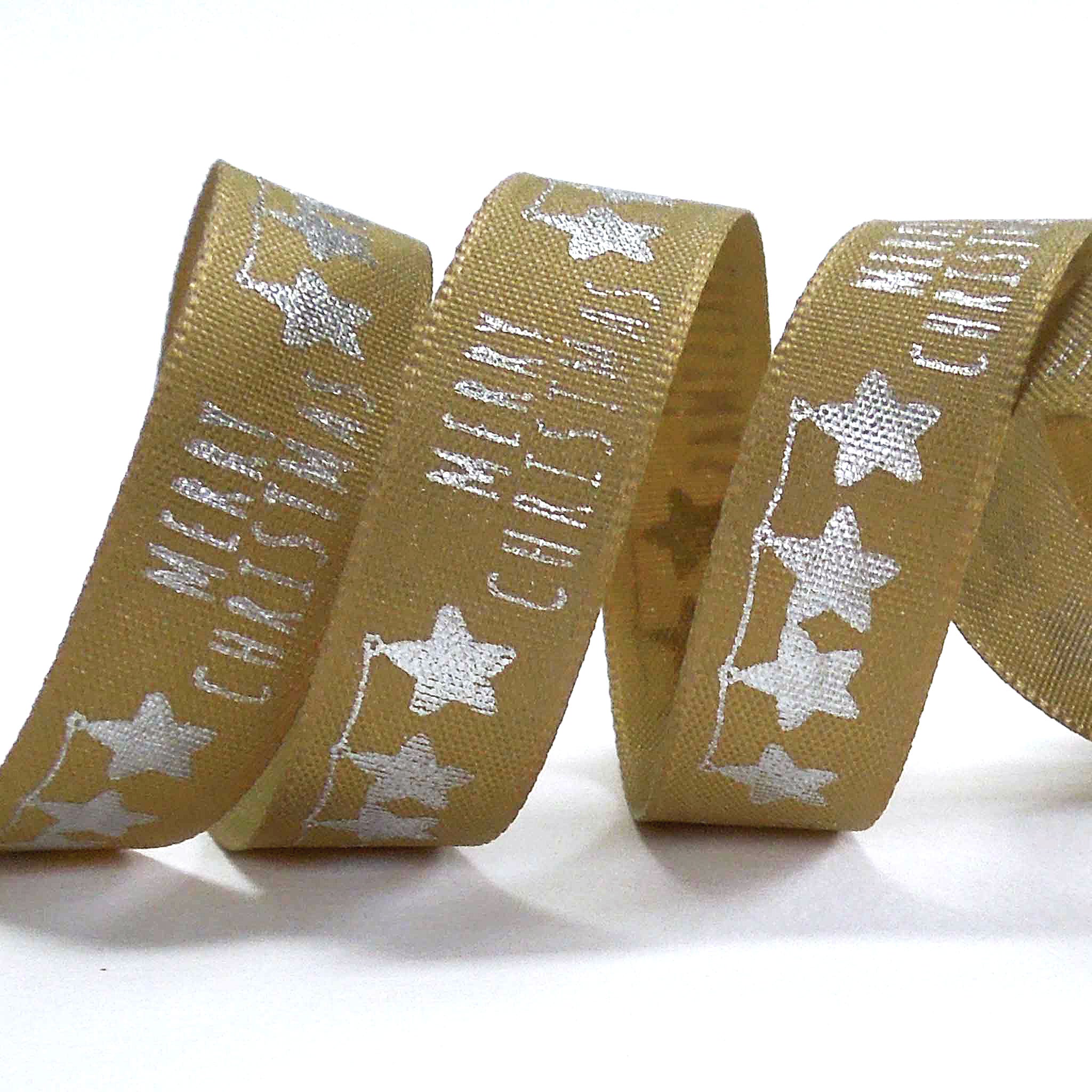 Xmas Merry Stars Ribbon - Silver - Berisfords - 15mm - 25mm