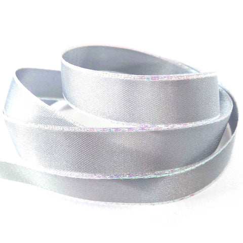Iridescent Metallic Edge Satin Ribbon - Silver - Berisfords - 15mm
