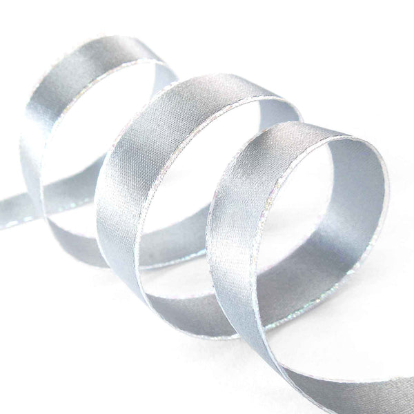 Iridescent Metallic Edge Satin Ribbon - Silver - Berisfords - 15mm