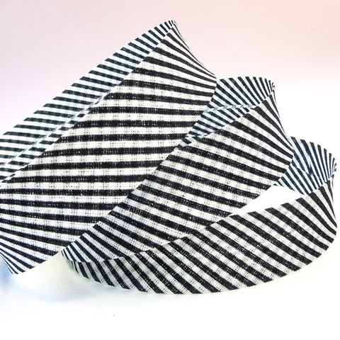 20mm Cotton Bias Binding - Striped - Black - Single Fold
