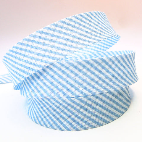 20mm Cotton Bias Binding - Striped - Light Blue - Single Fold