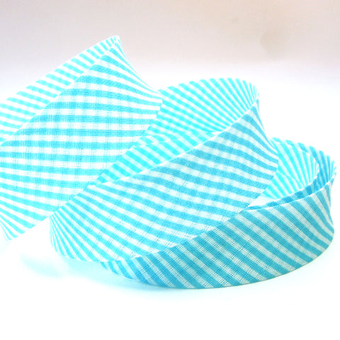 20mm Cotton Bias Binding - Striped - Turquoise - Single Fold