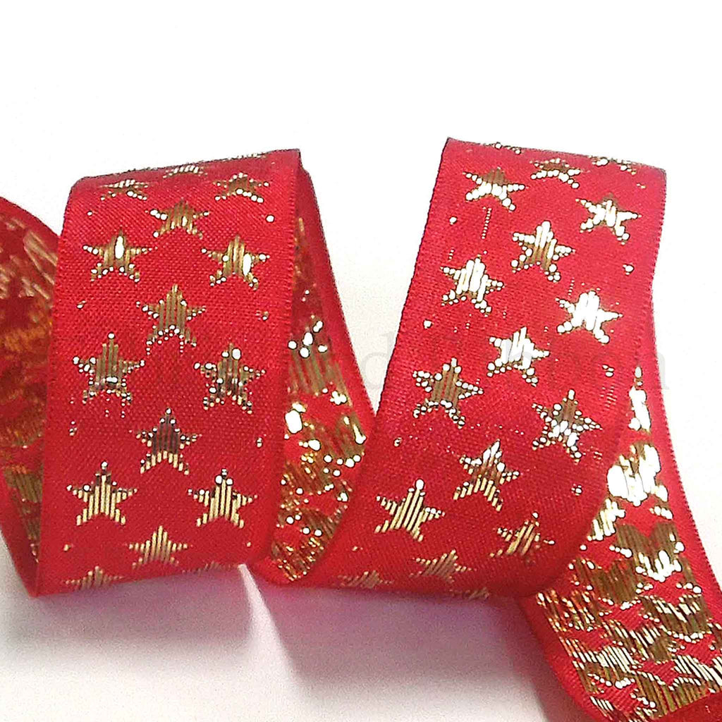 Str Ribbon Galaxy Star Ribbon - Red and Gold - Berisfords - 10mm - 25mm – Fabric ...
