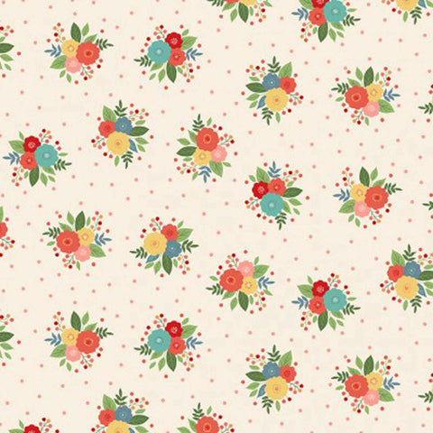 Posy Floral Cotton Fabric - Cream - Makower 2509/Q - Amelia Collection