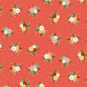 Posy Floral Cotton Fabric - Red - Makower 2509/R - Amelia Collection