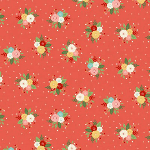 Posy Floral Cotton Fabric - Red - Makower 2509/R - Amelia Collection