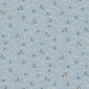 Blue Swallows Cotton Fabric - Makower 2531/B - Heather and Sage Collection