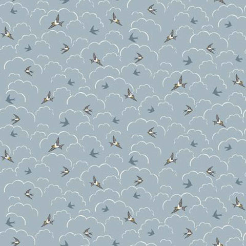 Blue Swallows Cotton Fabric - Makower 2531/B - Heather and Sage Collection