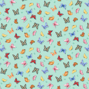 Butterflies Cotton Fabric - Turquoise - Makower 2549/T - Summer Days