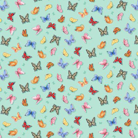 Butterflies Cotton Fabric - Turquoise - Makower 2549/T - Summer Days
