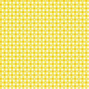 Floral Gingham Cotton Fabric - Yellow - Makower 2553/Y - Summer Days