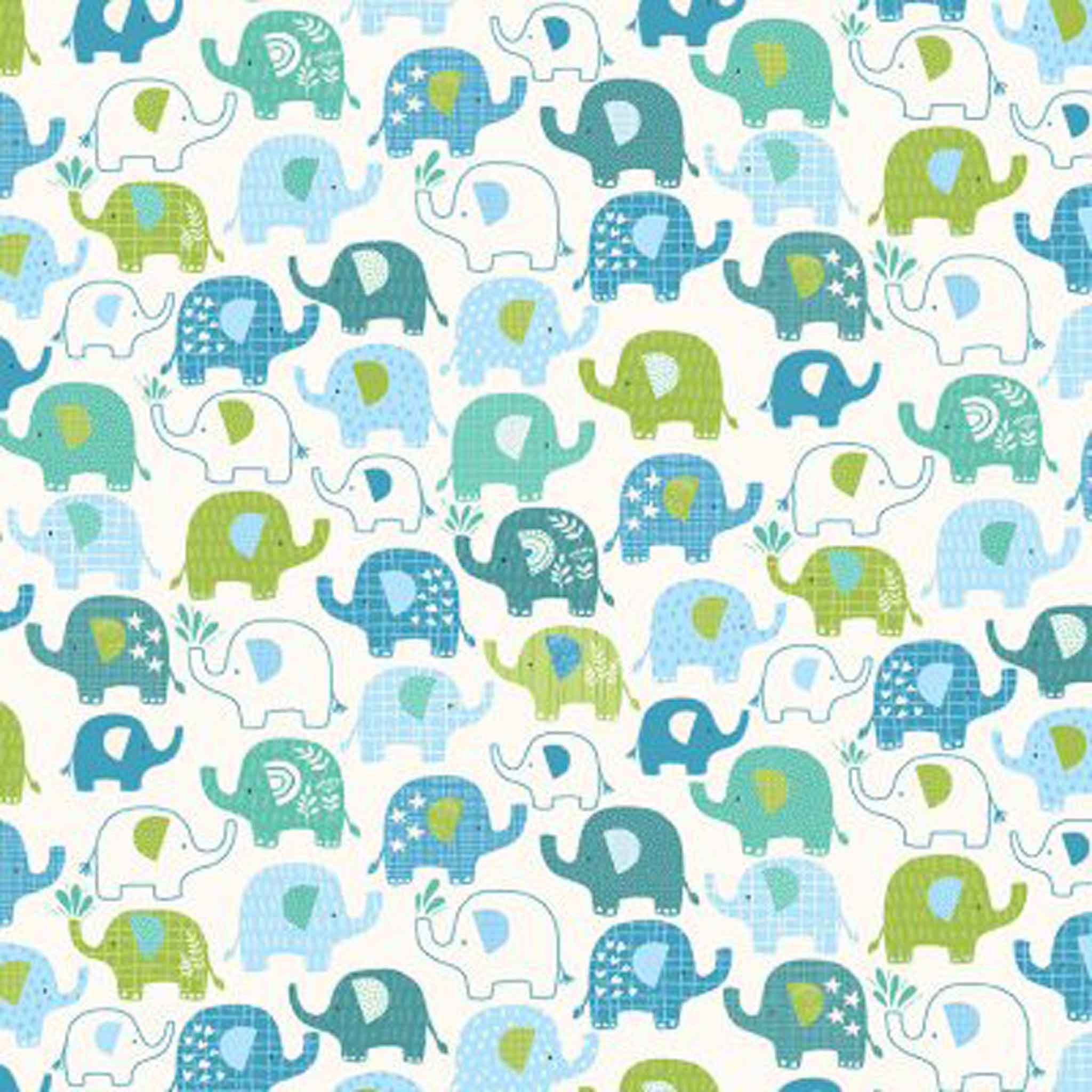 Jungle Elephants Cotton Fabric - Blue - Makower 2602/B - In The Jungle
