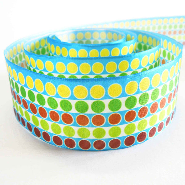 Wired Multicoloured Polka Dot Ribbon - Pois Multico - Blue - 16mm - 40mm