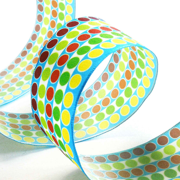 Wired Multicoloured Polka Dot Ribbon - Pois Multico - Blue - 16mm - 40mm