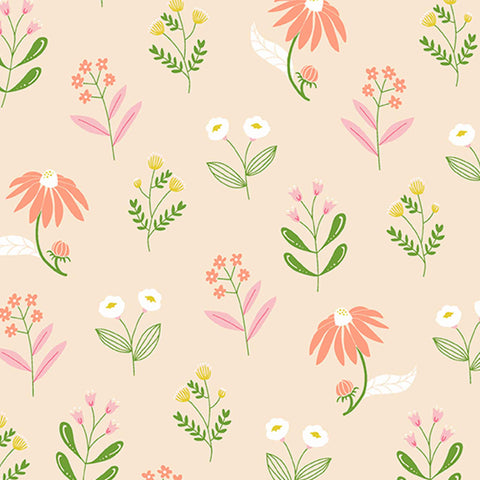 Apricot Wild Blooms Cotton Flower Fabric - Andover Fabrics 511/E - Moonlit Gardens