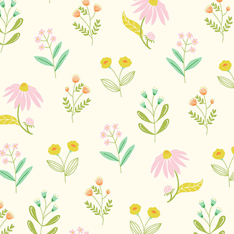 Creamy Warm Wild Blooms Cotton Flower Fabric - Andover Fabrics 511/LG - Moonlit Garden