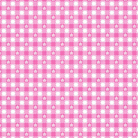 Floral Gingham Cotton Fabric - Pink - Makower 2553/P - Summer Days