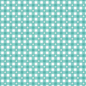Floral Gingham Cotton Fabric - Turquoise - Makower 2553/T - Summer Days