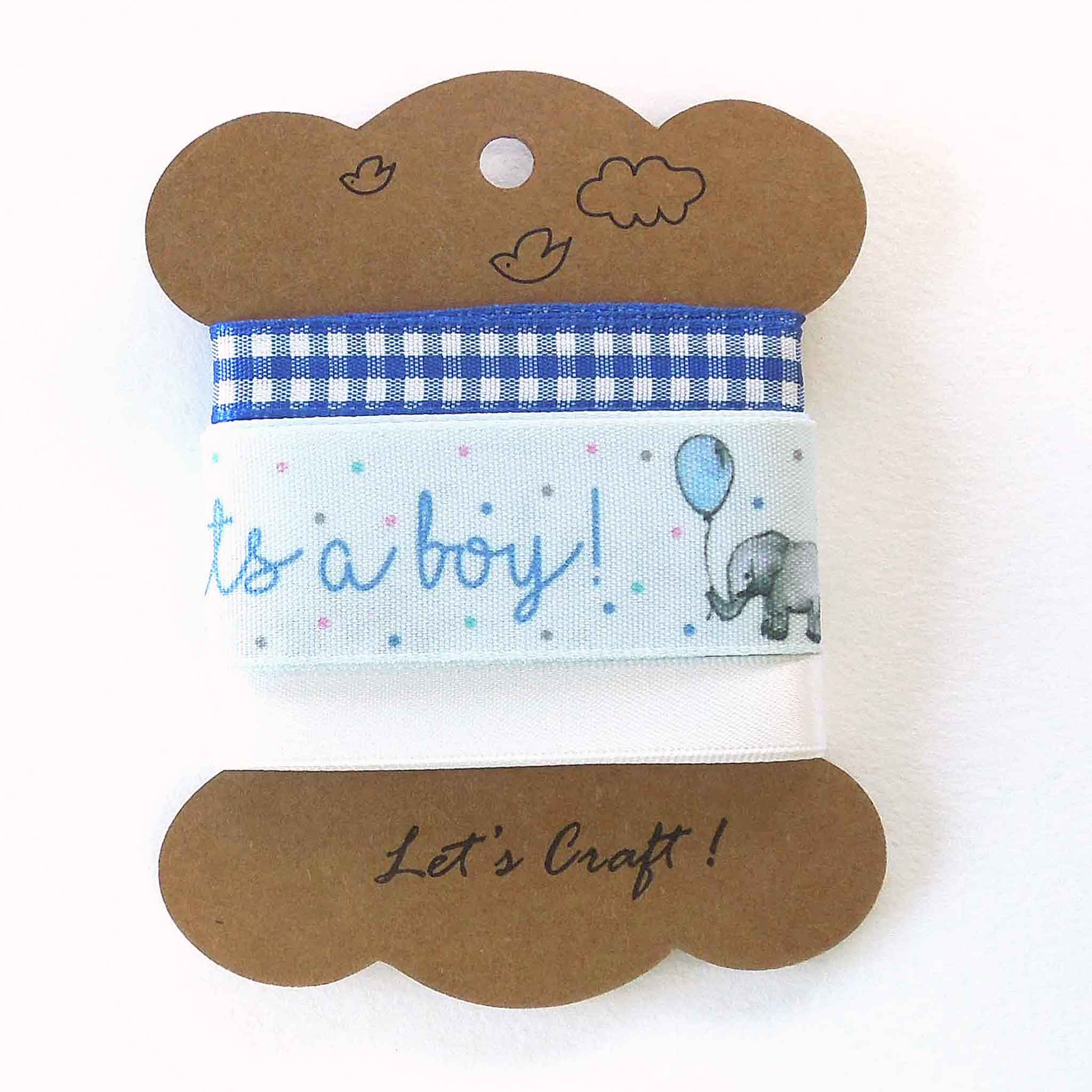 Big Boy Ribbon 25mm it's a boy Ribbon - 10mm White Satin - 10mm Blue Gingham - Berisf ...