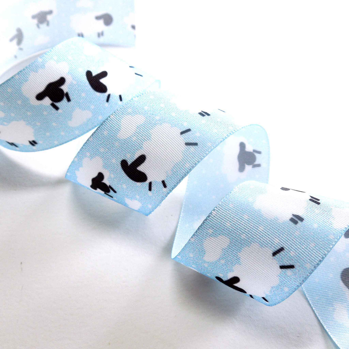 25mm White Sheep and Cloud Blue Taffeta Ribbon – Fabric and Ribbon