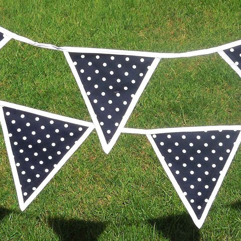 Cotton Bunting - White on Navy Blue - White Edging - Handmade