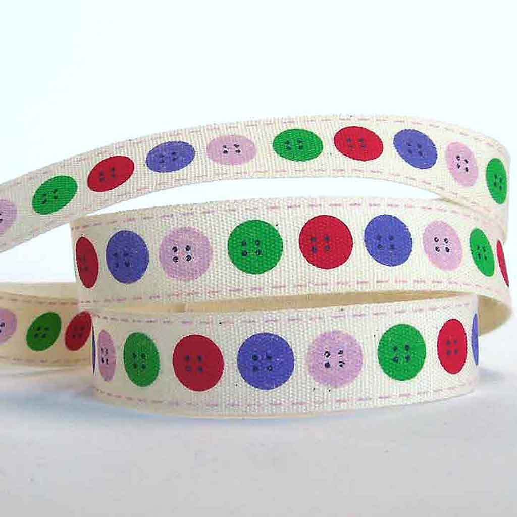 15mm Coloured Buttons Cotton Ribbon