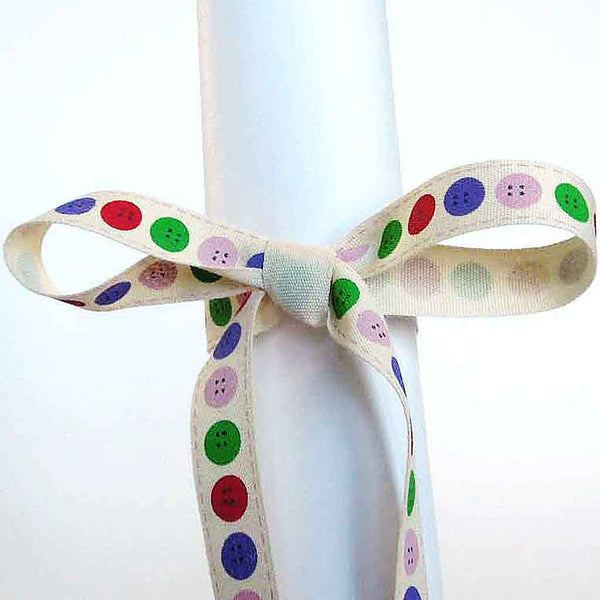 15mm Coloured Buttons Cotton Ribbon