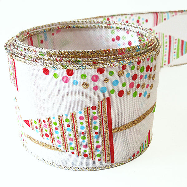 63mm Bright Glitter Christmas Trees - Wired Ribbon