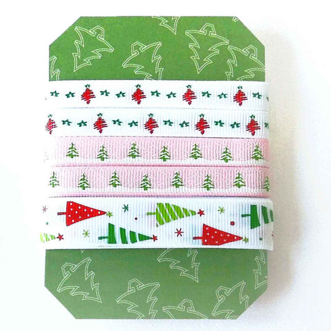 Christmas Ribbon Collection - Pink and White Xmas Trees - 3 Metres