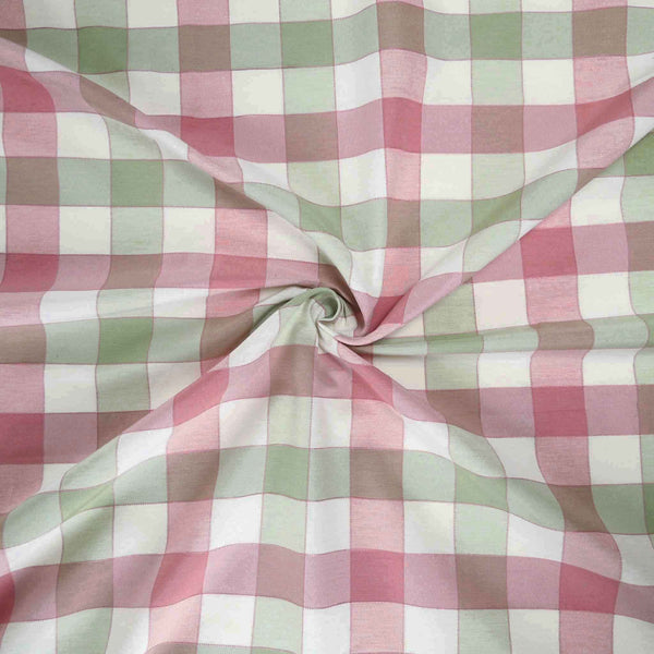 Green and Pink Large Check Furnishing Fabric