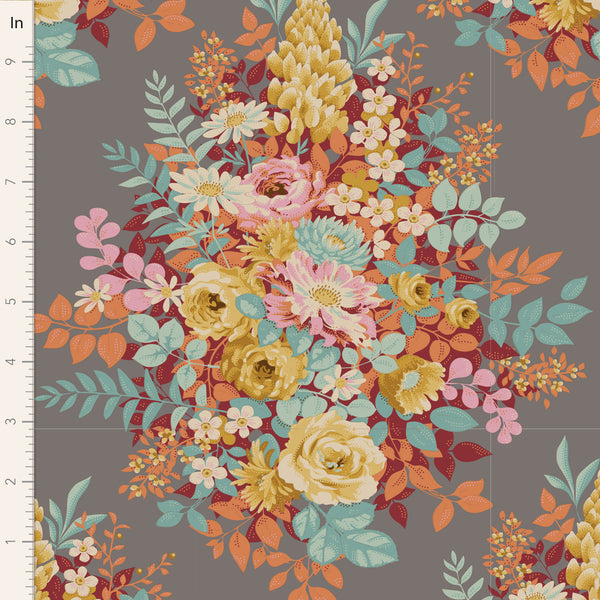 Tilda Whimsy Flower Cotton Fabric - Grey - Chic Escape Collection - Tilda 100451
