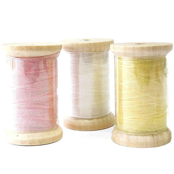 7mm Chiffon Sparkle Ribbon on Wooden Bobbin - Pink - 8 Metres