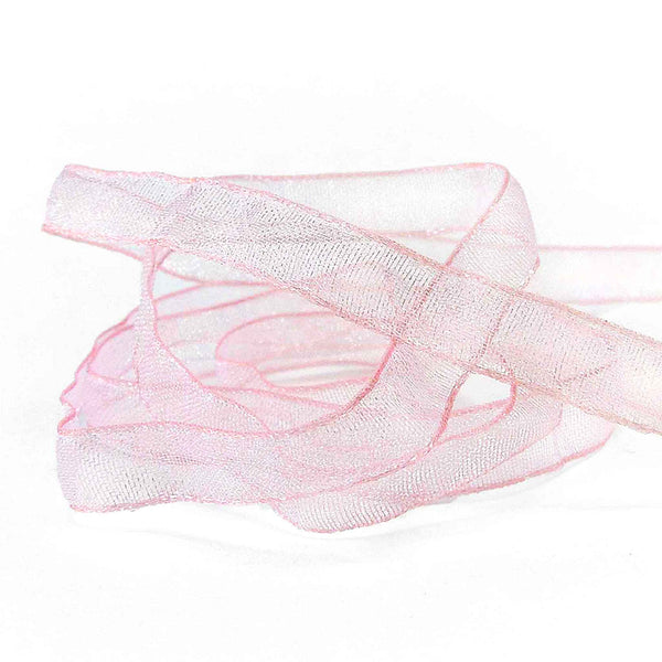 7mm Chiffon Sparkle Ribbon on Wooden Bobbin - Pink - 8 Metres