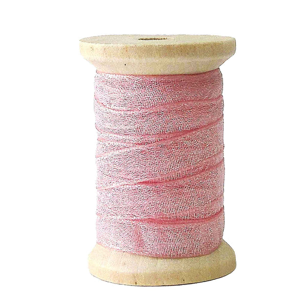 7mm Chiffon Sparkle Ribbon on Wooden Bobbin - Pink - 8 Metres
