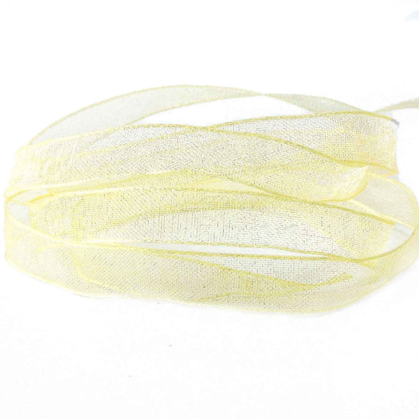 7mm Chiffon Sparkle Ribbon on Wooden Bobbin - Yellow - 8 Metres