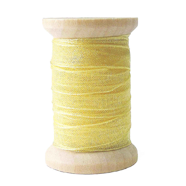 7mm Chiffon Sparkle Ribbon on Wooden Bobbin - Yellow - 8 Metres