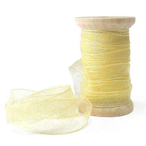 7mm Chiffon Sparkle Ribbon on Wooden Bobbin - Yellow - 8 Metres