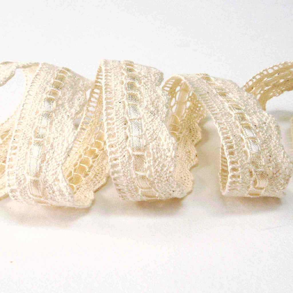 Lace For Ribbon 20mm Natural Lace with Satin Ribbon Insert - Natural/Cream – Fabric and ...
