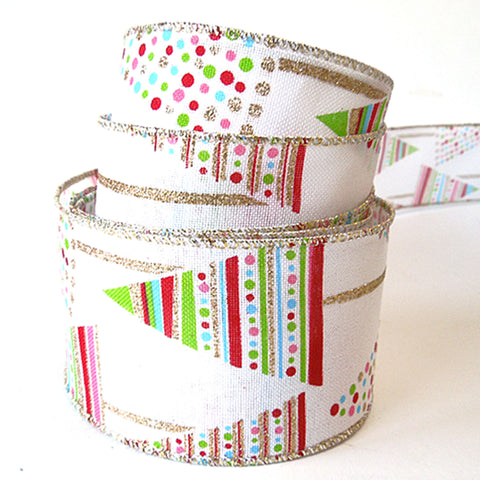 63mm Bright Glitter Christmas Trees - Wired Ribbon