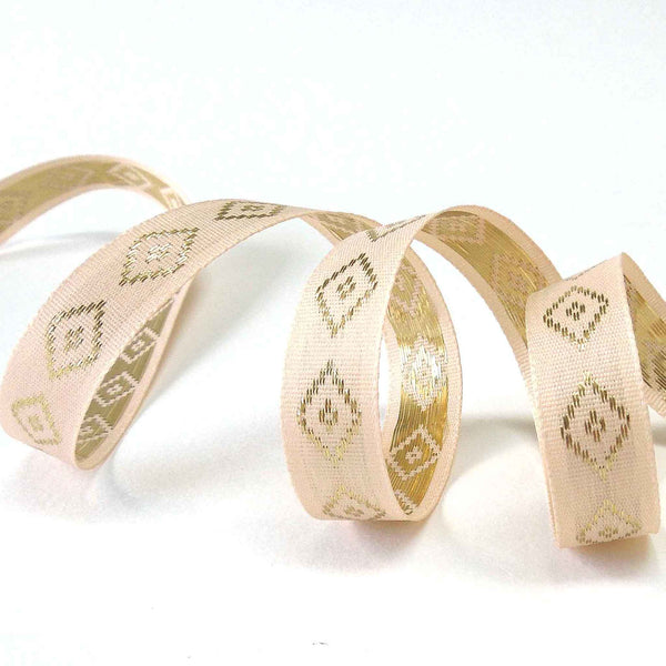 15mm Gold Metallic Diamond Ribbon - Cream - Berisfords