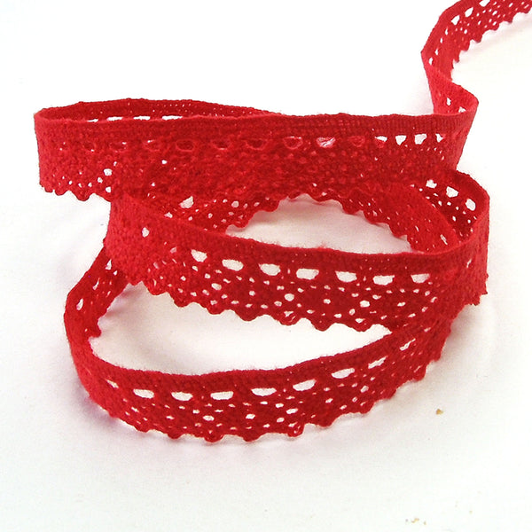 11mm Narrow Crocheted Lace - Red - Groves