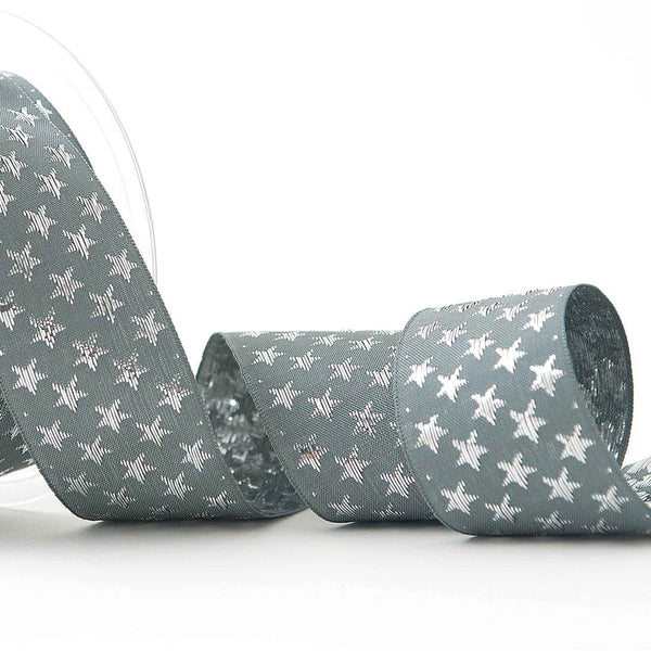 Galaxy Star Ribbon - Graphite and Silver- Berisfords - 10mm - 25mm
