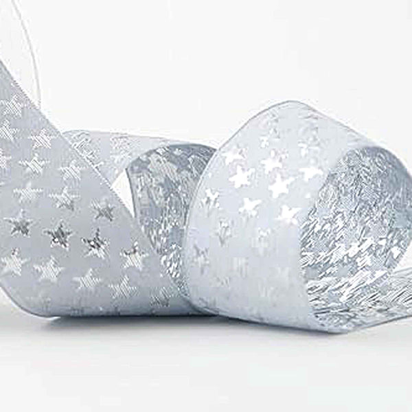 Galaxy Star Ribbon - Silver and Silver- Berisfords - 25mm