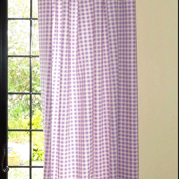 Purple Gingham Check Cotton Furnishing Fabric