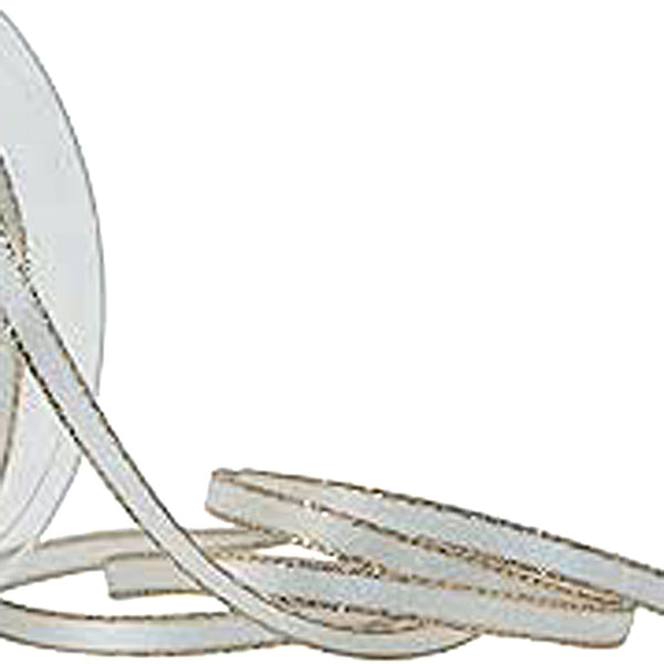 Gold Metallic Edge Satin Ribbon - Bridal White - Berisfords - 3mm