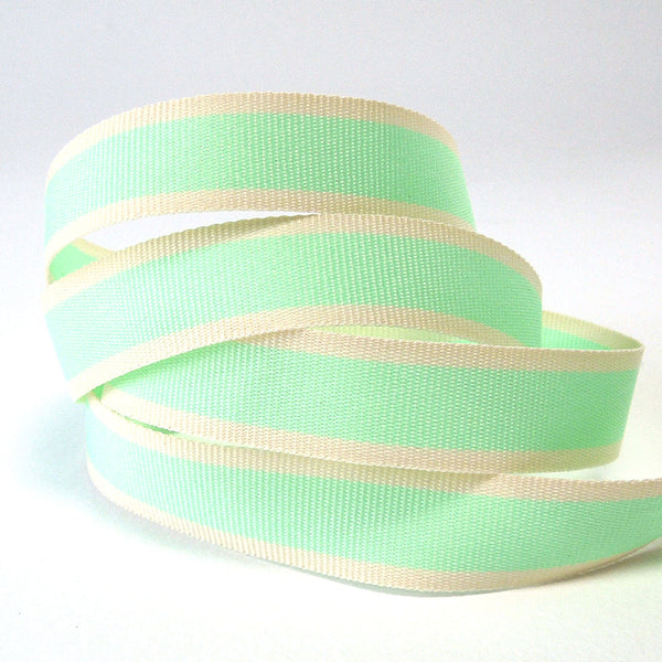 15mm Green and Cream Striped Ribbon