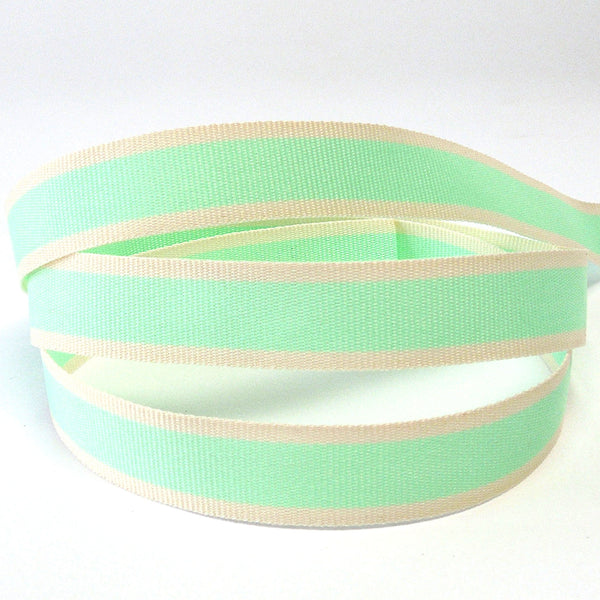 15mm Green and Cream Striped Ribbon