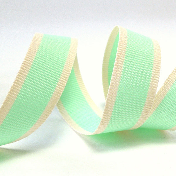 15mm Green and Cream Striped Ribbon