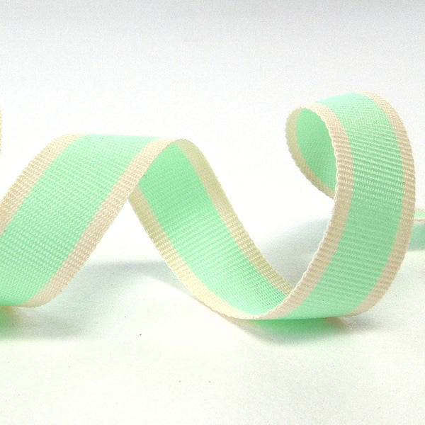 15mm Green and Cream Striped Ribbon