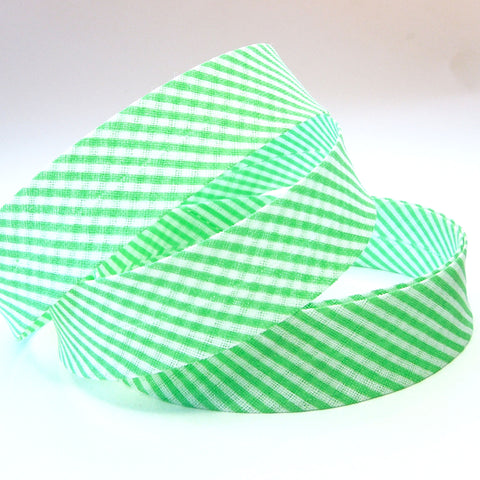 20mm Cotton Bias Binding - Striped - Green - Single Fold